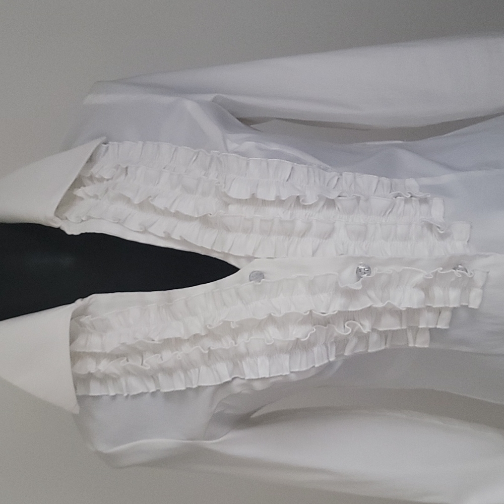 JS Collections White Ruffled Front Button-Down Blouse - Picture 7 of 8
